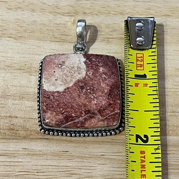 LEOPARD SKIN JASPER GEMSTONE 925 SILVER PLATED PENDANT - Picture 2 of 7